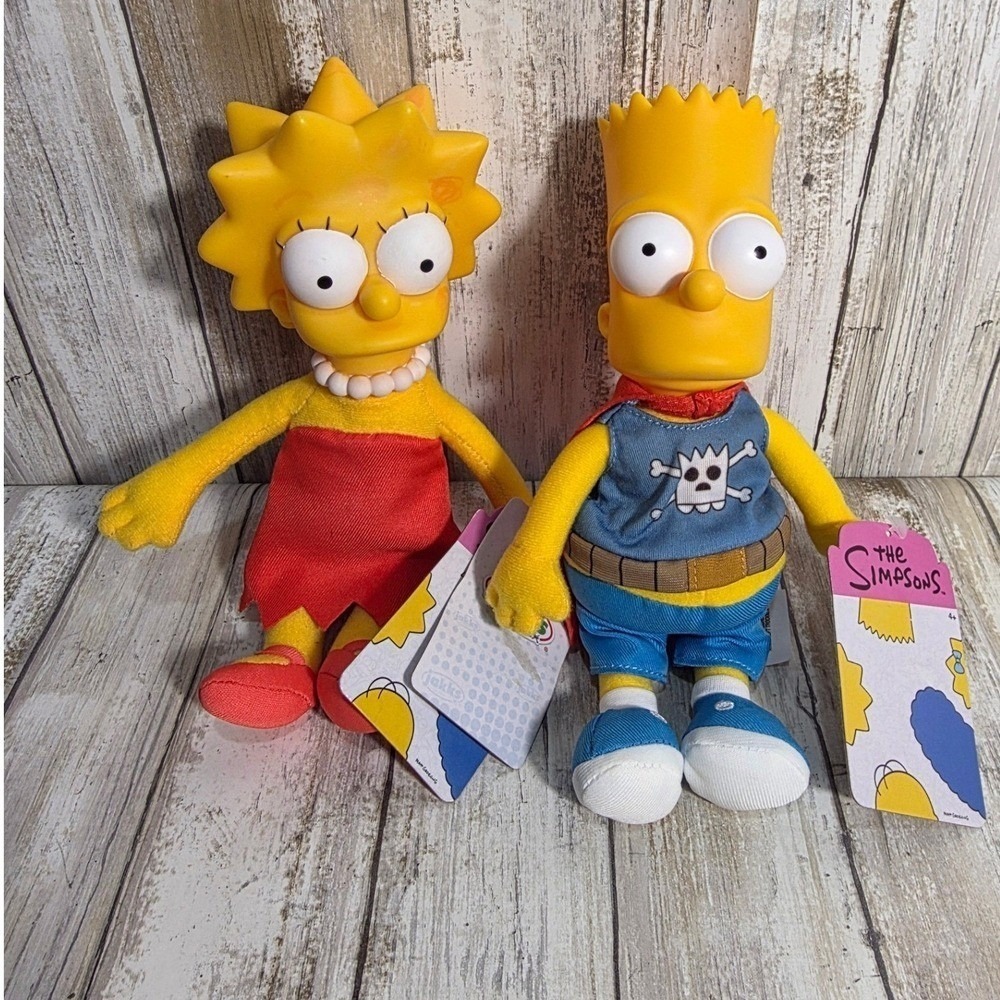 The Simpsons Jakks Pacific Bart and Lisa Plush Figures with Plastic Heads NWT